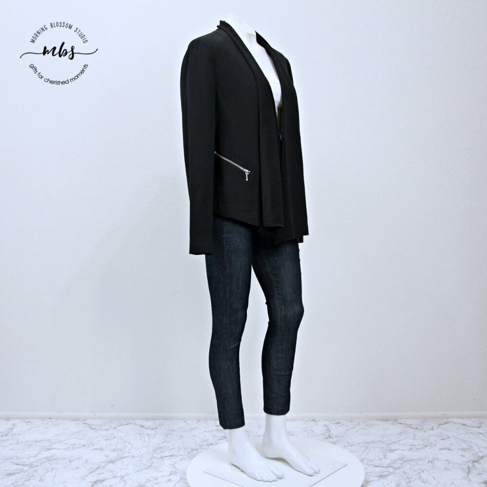 Trouve High Low‎ Zipper Collar Blazer Black Women L